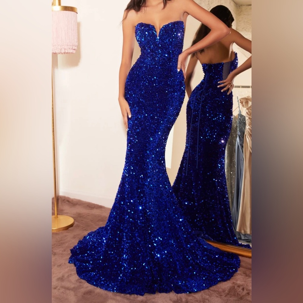 Cinderella Divine Blue Velvet Sequin Prom dress